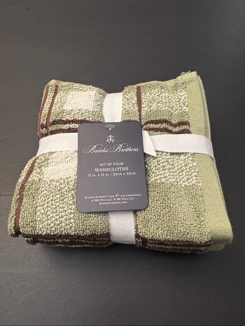 8pc BROOKS BROTHERS 100% Cotton Plaid Bath Towel Set - Sydney Plaid - Sage/Brown - Picture 11 of 13